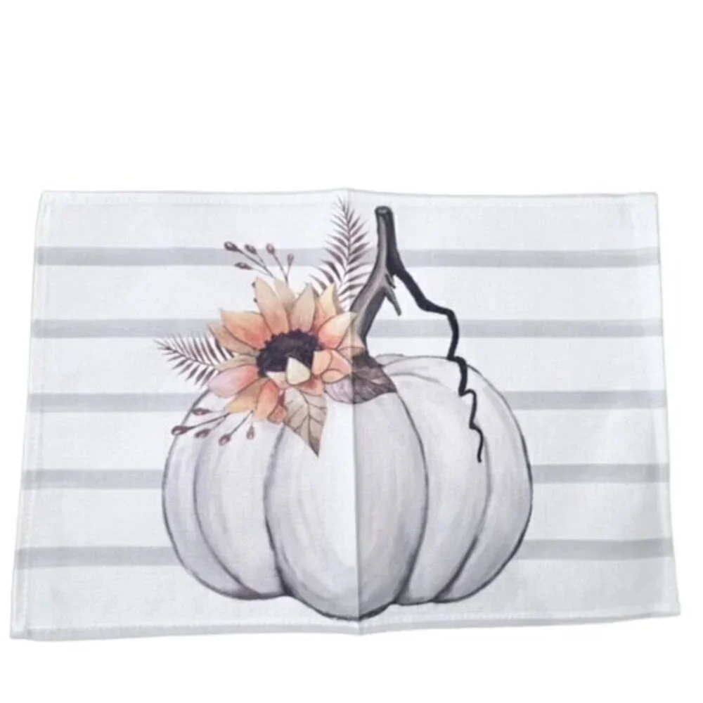 White Pumpkin Table Placemats Set Of 4 NEW FALL Boho Thanksgiving Coastal Farm‎